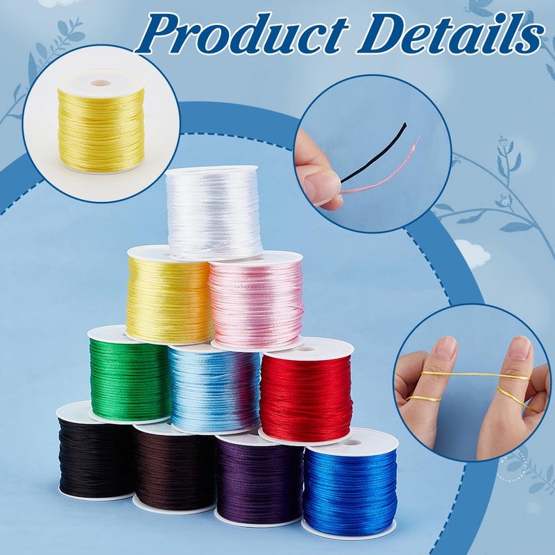 PH PandaHall 328 Yards 1mm Satin Nylon String Rattail Cord Satin Silk Cord Beading String Satin String Thread for Kumihimo Macrame Friendship Bracelet Chinese Knot Dream Catchers Braid Hair 10 Colors - Image 5